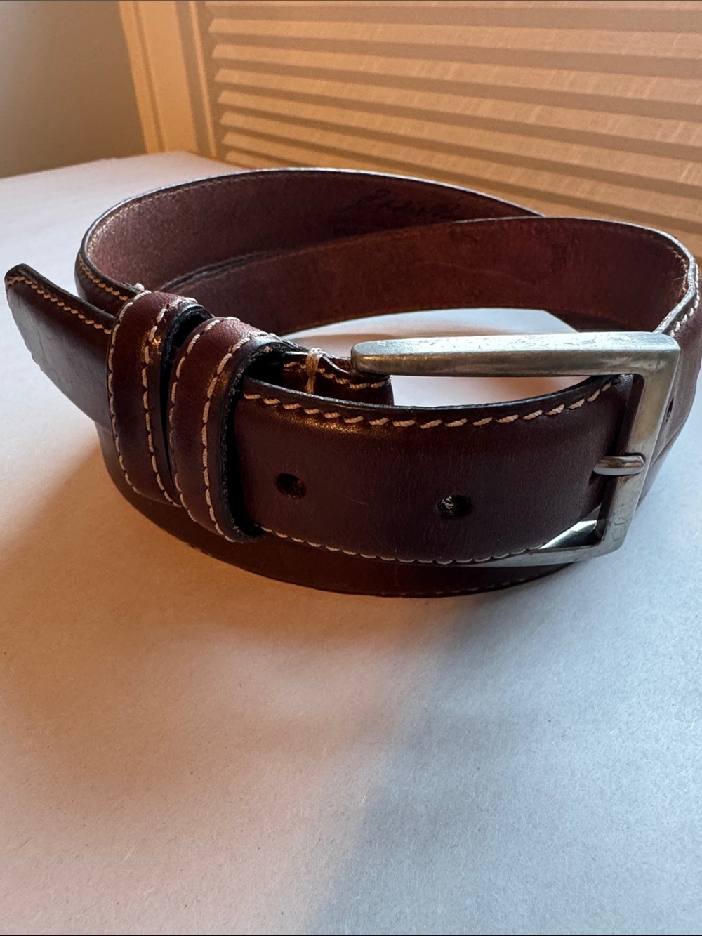 Eddie Bauer Brown Leather Belt Mens 38 USA Made Basic Simple Classic office